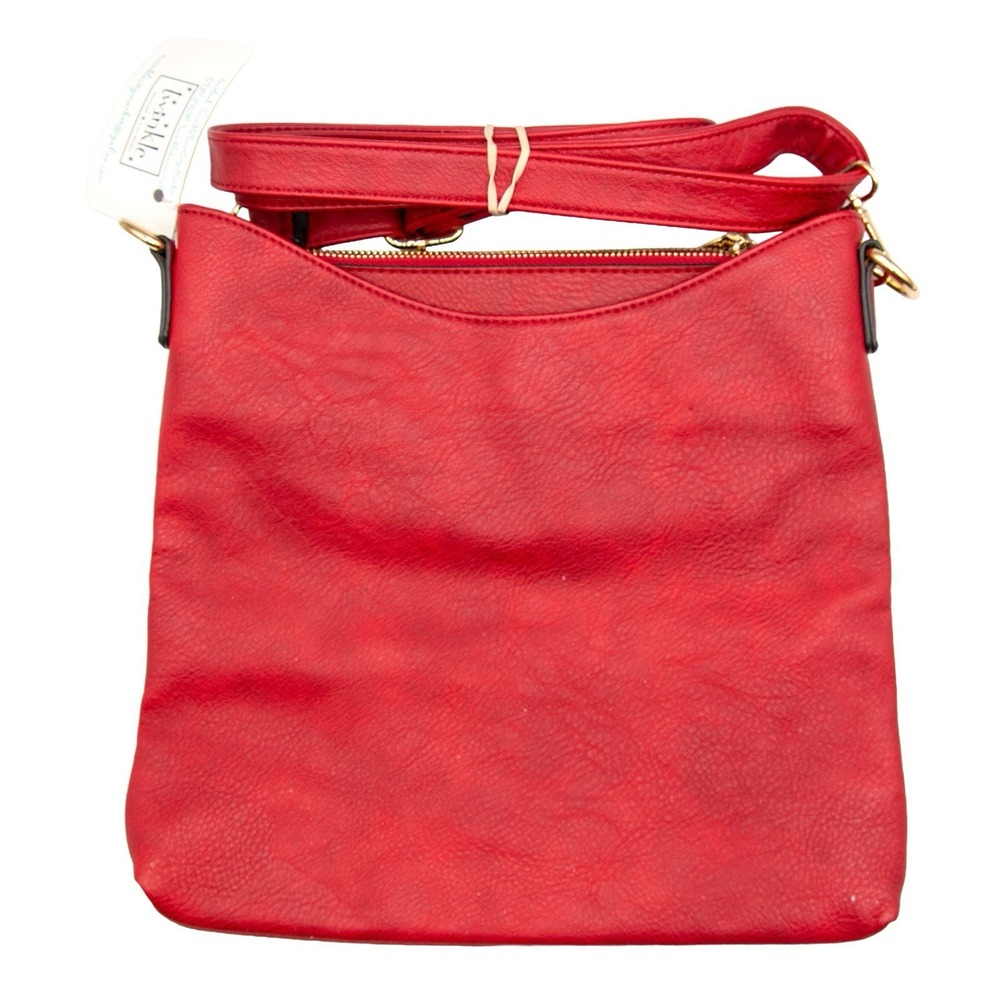 Ladies Red Zip Crossbody Messenger Bag Women's Shoulder Purse Adjustable Strap - Picture 2 of 4